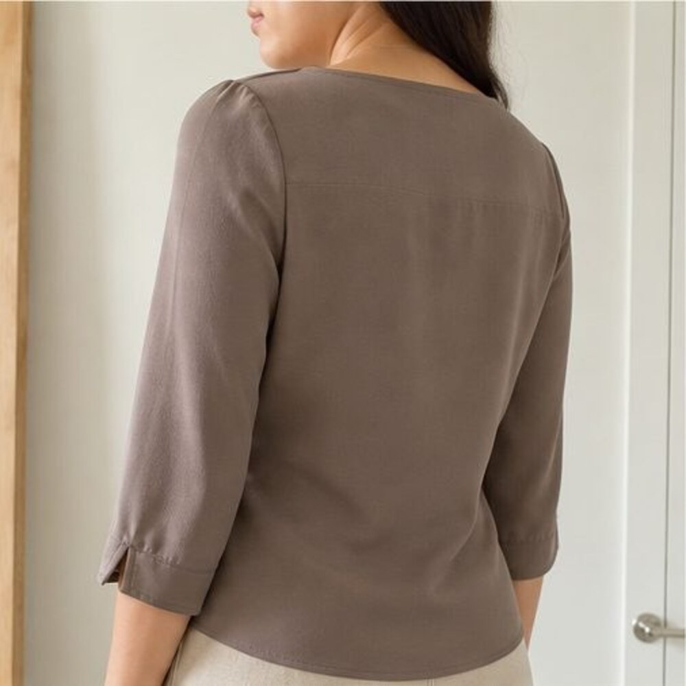 Taupe Wrap Blouse - Picture 3 of 6